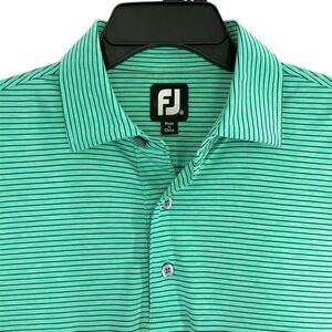 FootJoy FJ Mens Medium Golf Polo Shirt Green Black Stripe SS Stretch Performance